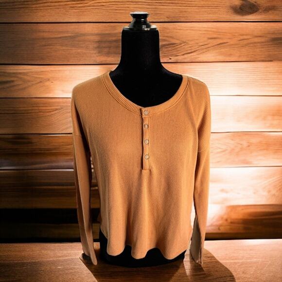 Hollister Womens Top Sz S Must Have Collection Waffle Weave Henley Crop Knit - Picture 1 of 8